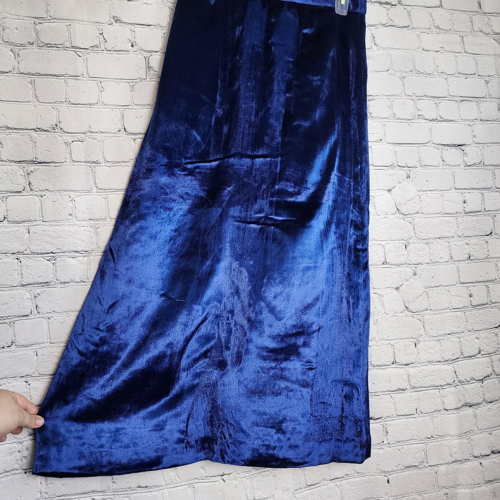 Handmade Vintage Royal Blue Crushed Velvet Midi Skirt‎ 32 Waist Lined Victorian